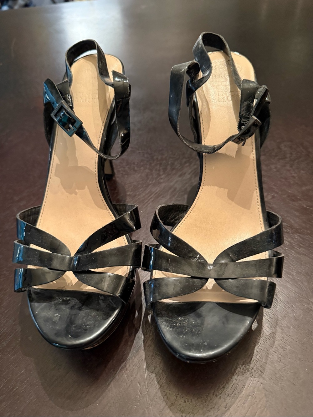 Vince Camuto Black Patent Strappy Heeled Sandals